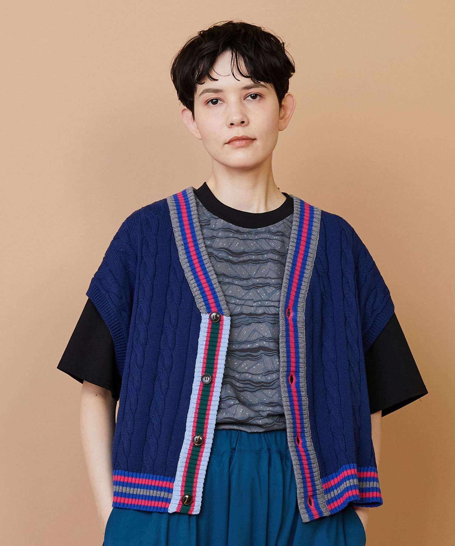 【FRAPBOIS】ラインケーブル ベスト 詳細画像 ネイビー 1