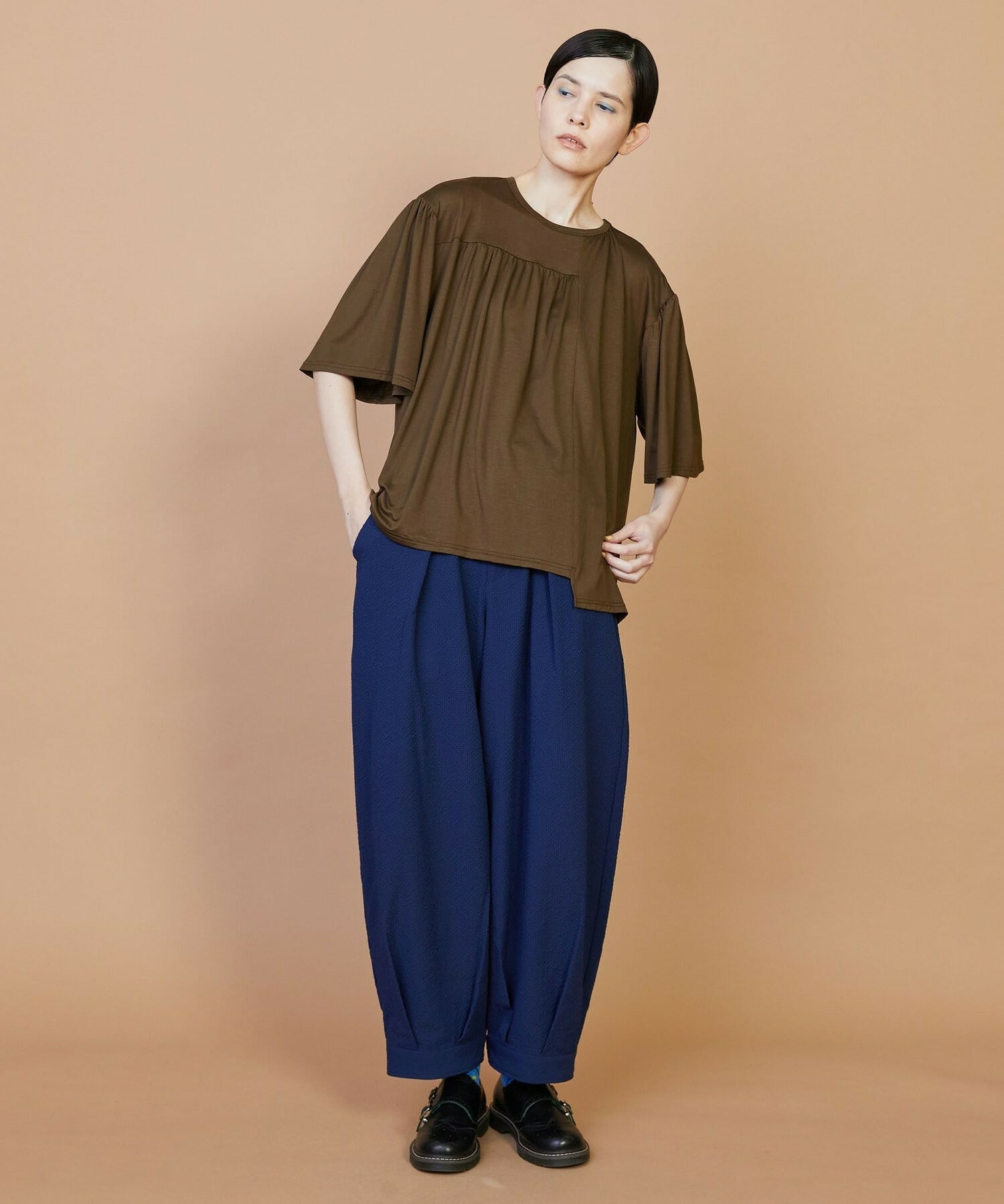 【FRAPBOIS】パネルギャザー カットソー 詳細画像 ブラック 5