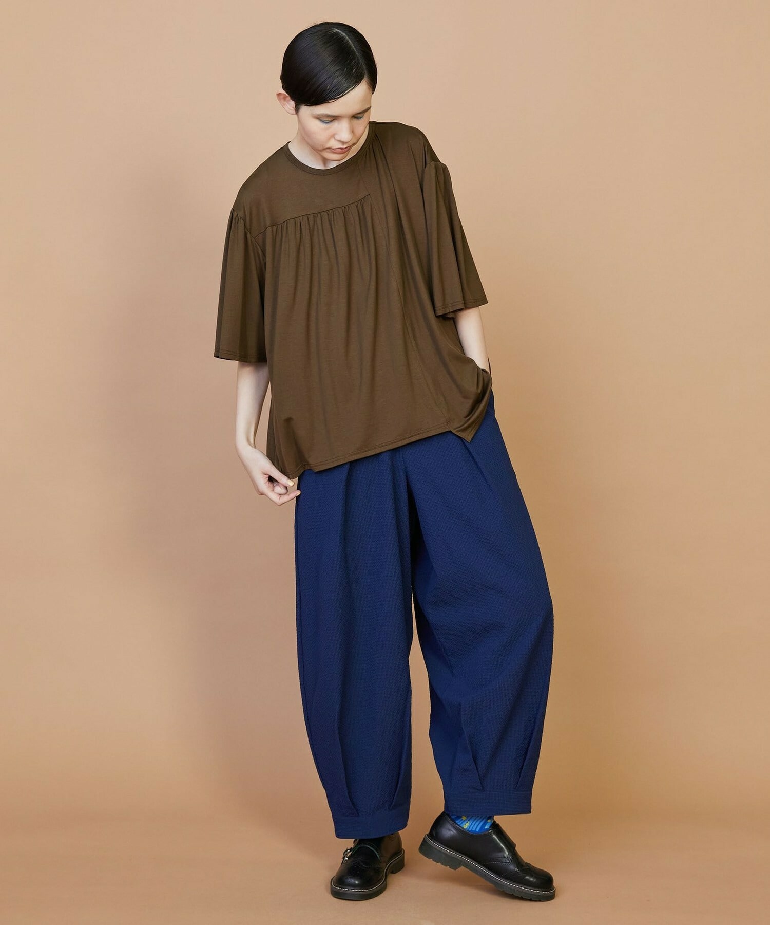 【FRAPBOIS】パネルギャザー カットソー 詳細画像 ブラック 6