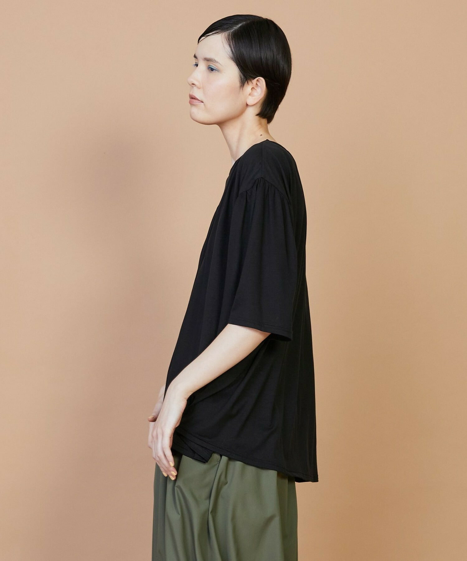 【FRAPBOIS】パネルギャザー カットソー 詳細画像 ブラック 8