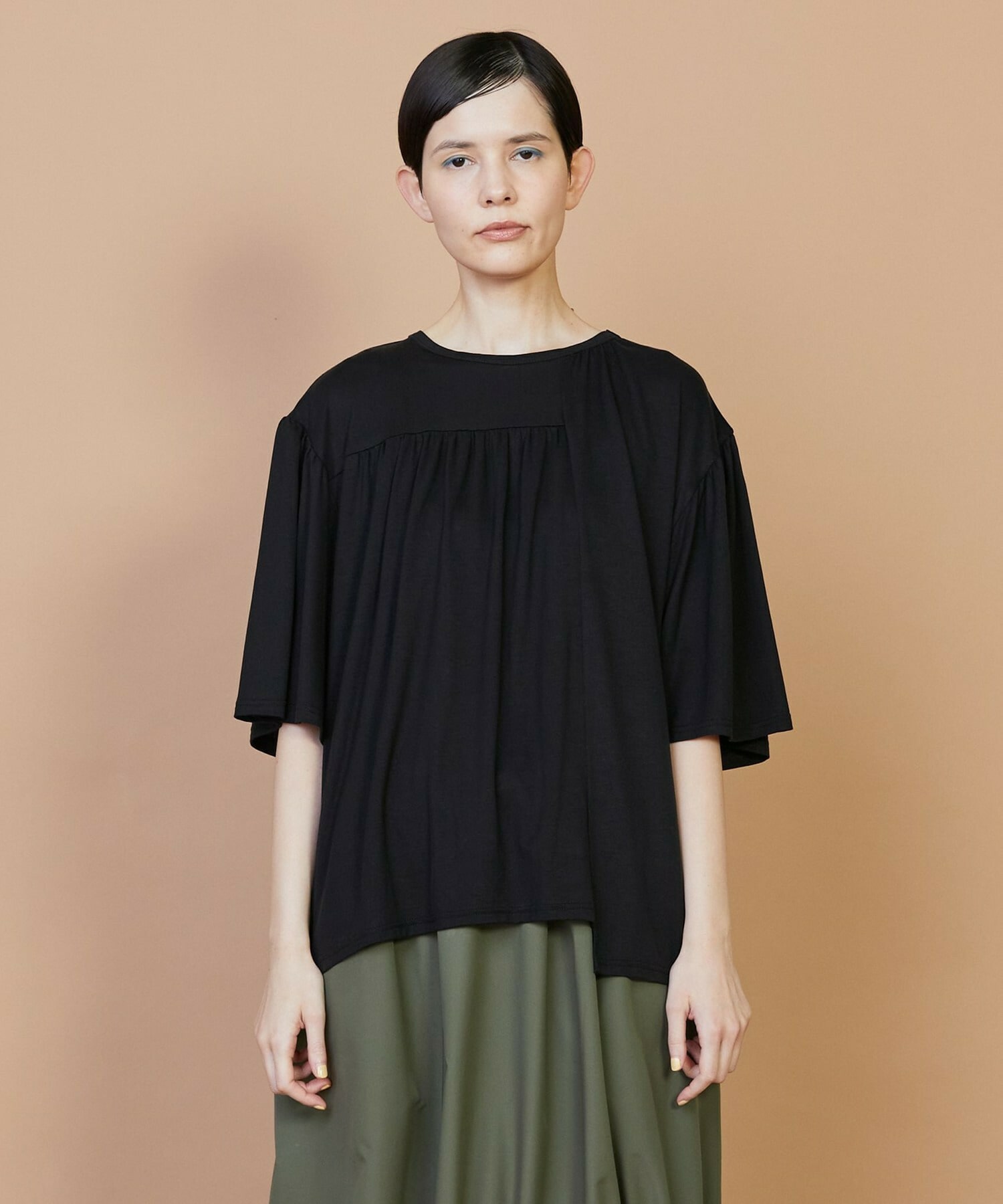 【FRAPBOIS】パネルギャザー カットソー 詳細画像 ブラック 1