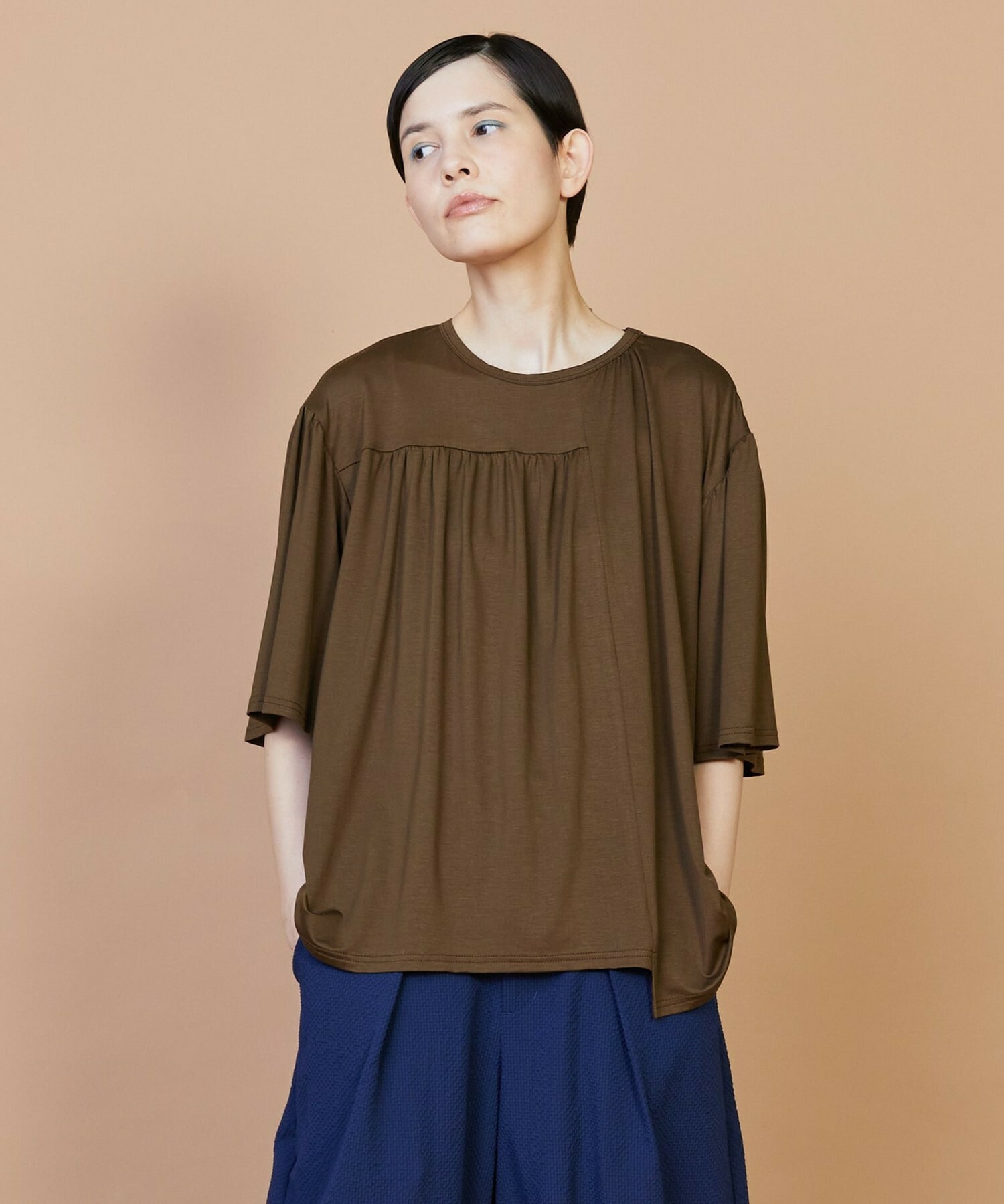 【FRAPBOIS】パネルギャザー カットソー 詳細画像 カーキ 1