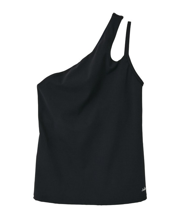 YOGA FITアシメミドルトップス/パット付き・UVカット・吸汗速乾・ホットヨガ対応・水着・水陸両用 詳細画像 ブラック 2