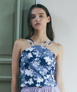 【Julier】flash flowerプリントキャミソール/パット付き・UVカット・吸汗速乾・ホットヨガ対応・水着・水陸両用 詳細画像 ブルー 1