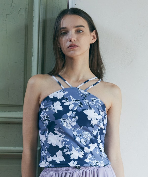 flash flowerプリントキャミソール/パット付き・UVカット・吸汗速乾・ホットヨガ対応・水着・水陸両用 詳細画像 ブルー 1