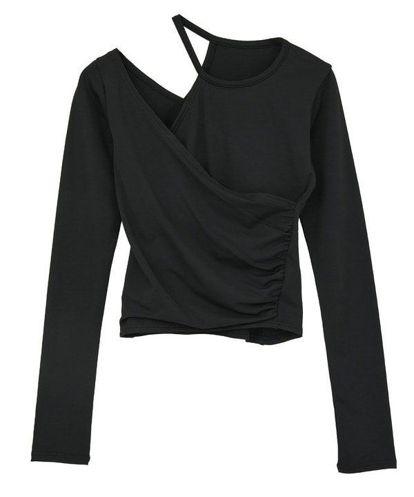 エコシーベア天ロングスリーブプルオーバー/パット付き・エコ・UVカット・吸汗速乾・ホットヨガ対応・ラッシュガード  詳細画像 ブラック 2