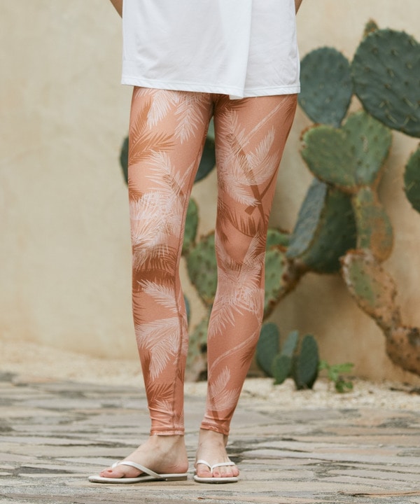 palm treeプリントスーパーハイレギンス/UVカット・吸汗速乾・ホットヨガ対応・水着・水陸両用 詳細画像 オレンジ 1