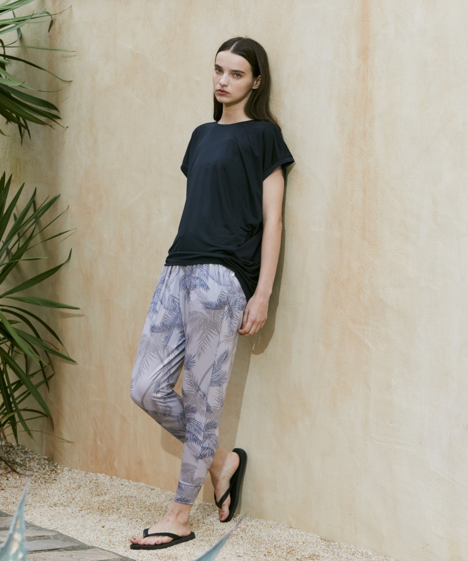 【Julier】palm treeプリントギャザーパンツ/UVカット・吸汗速乾・ホットヨガ対応・水着・水陸両用 詳細画像 オレンジ 3