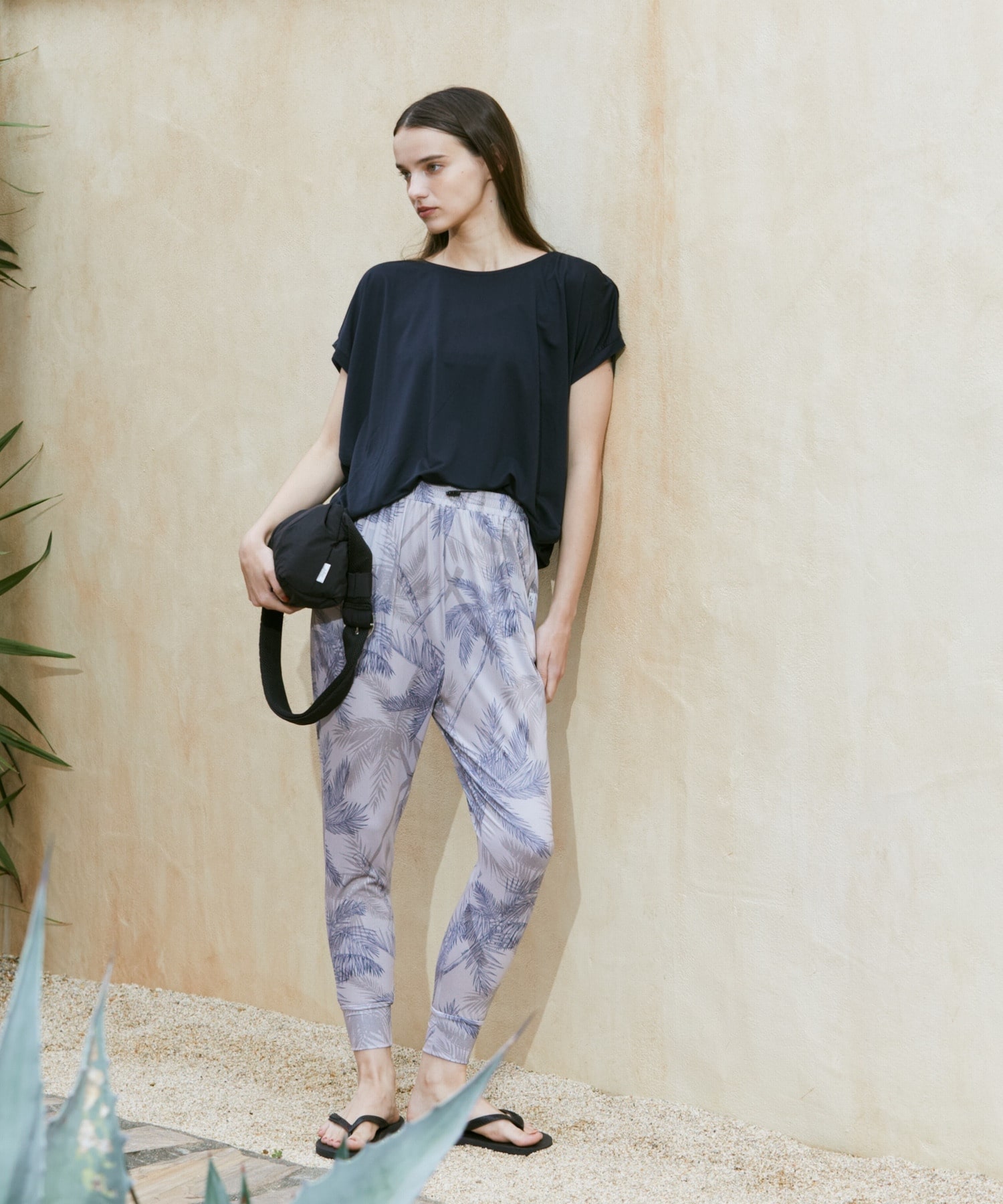 【Julier】palm treeプリントギャザーパンツ/UVカット・吸汗速乾・ホットヨガ対応・水着・水陸両用 詳細画像 オレンジ 4