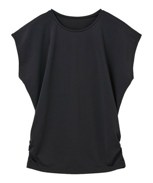 【Julier】【定番】Ecocoフレンチスリーブトップス/エコ・UVカット・吸汗速乾・ハイストレッチ・ホットヨガ対応・ラッシュガード 詳細画像 ブラック 1