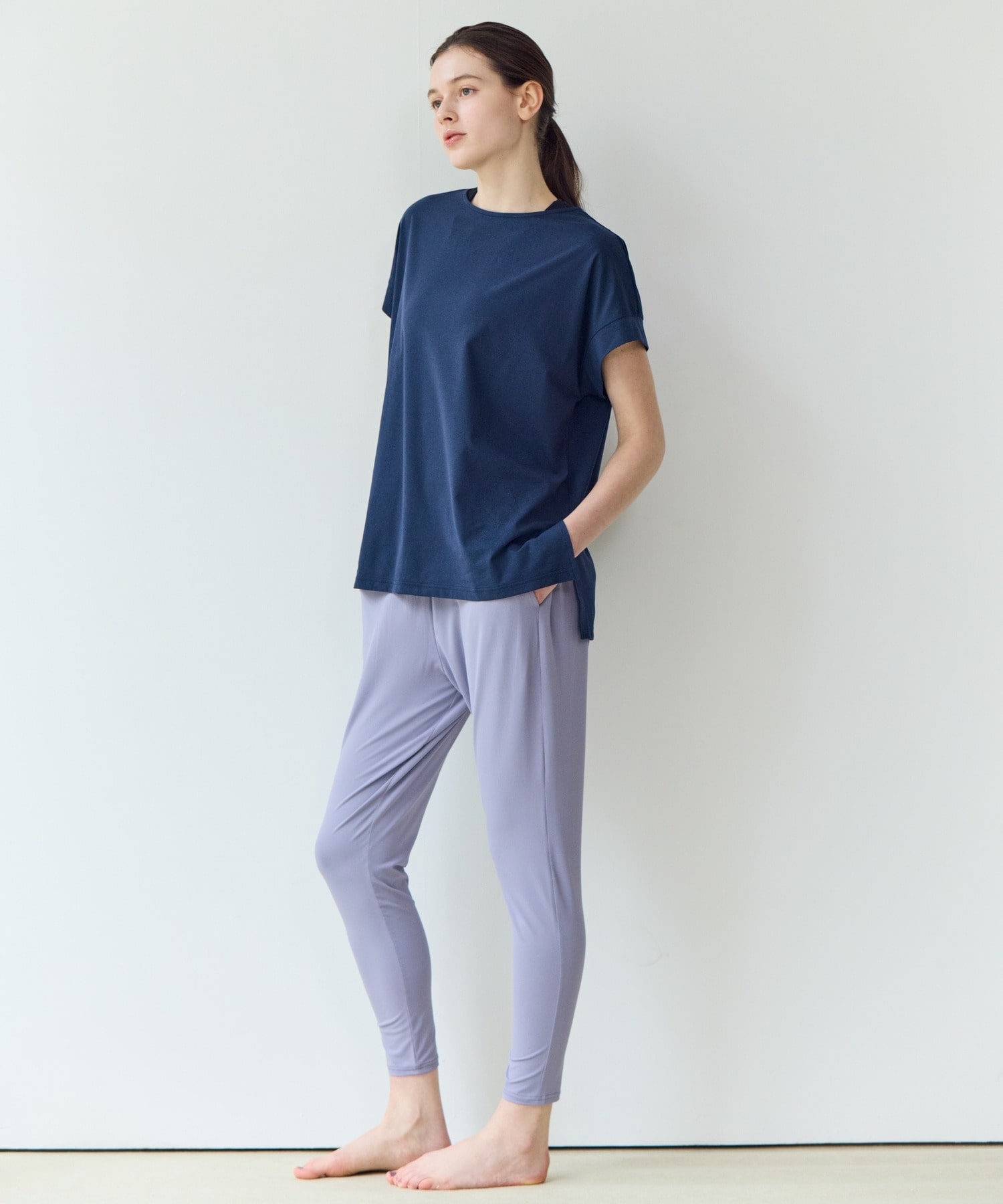 【Julier】【定番】Ecocoギャザーパンツ/エコ・UVカット・吸汗速乾・ハイストレッチ・ホットヨガ対応・ラッシュガード・マタニティ対応 詳細画像 ブラック 1