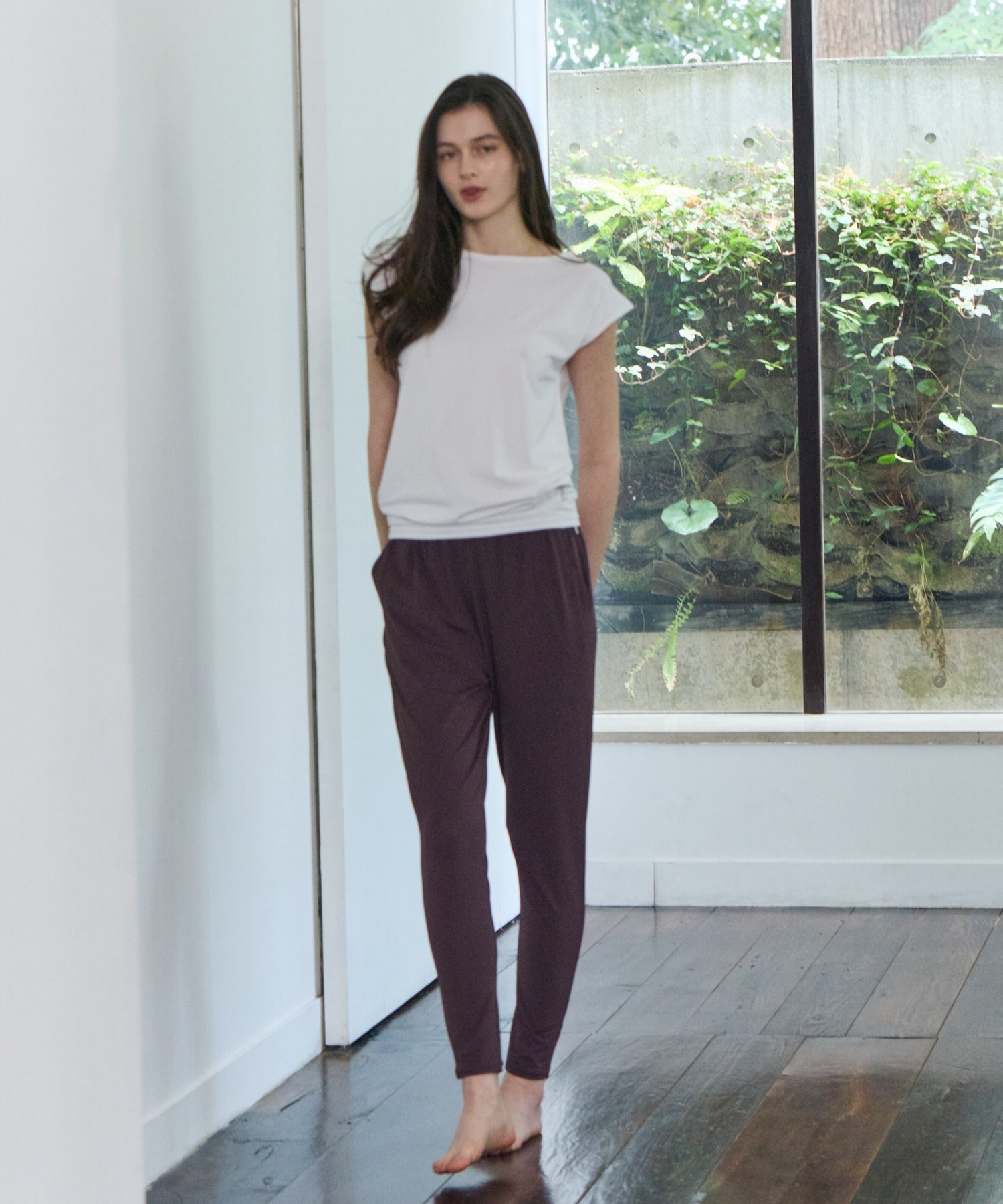 【Julier】【定番】Ecocoギャザーパンツ/エコ・UVカット・吸汗速乾・ハイストレッチ・ホットヨガ対応・ラッシュガード・マタニティ対応 詳細画像 ブラック 2