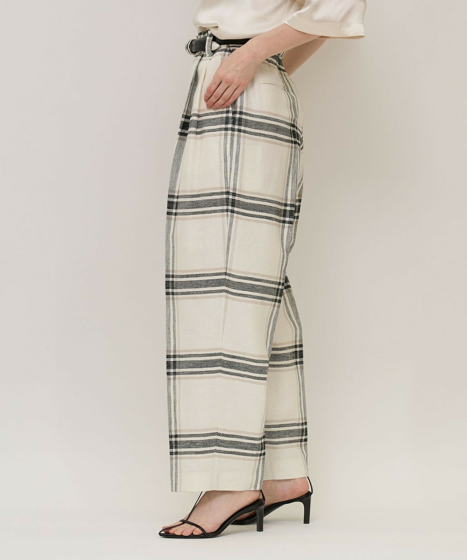 【unbilanc】リネンチェックローラマイルストークパンツ 詳細画像 ホワイト系その他 2