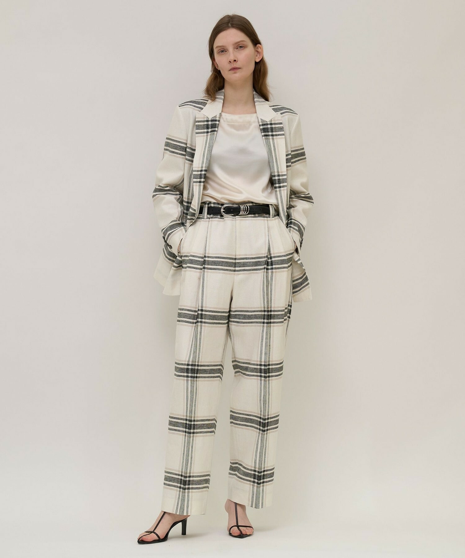 【unbilanc】リネンチェックローラマイルストークパンツ 詳細画像 ホワイト系その他 4