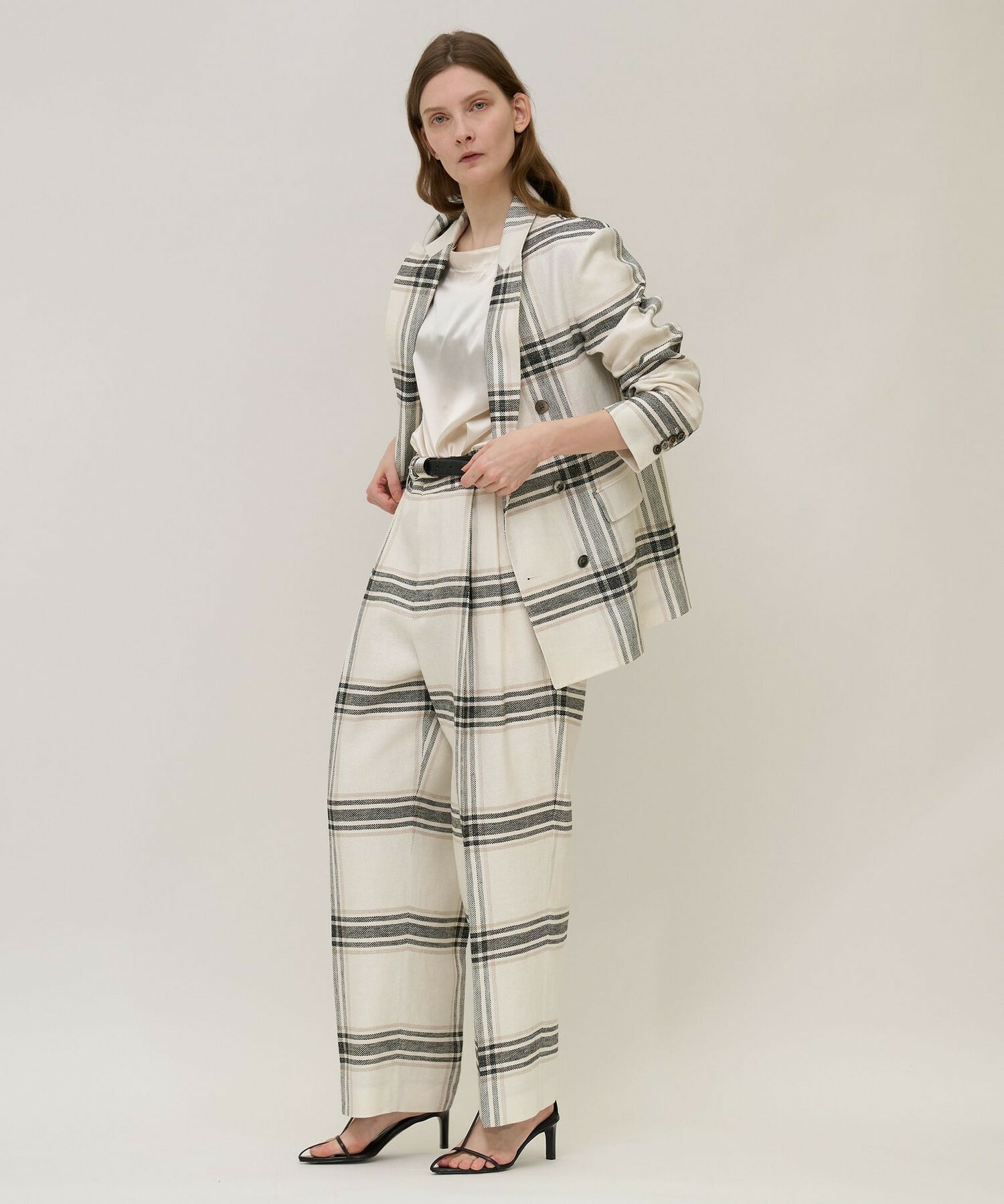 【unbilanc】リネンチェックローラマイルストークパンツ 詳細画像 ホワイト系その他 5