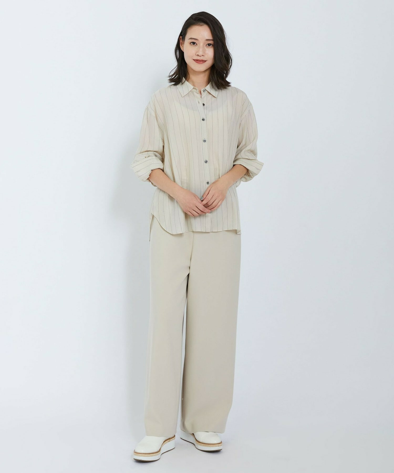 【L'EQUIPE】キュプラコットンストライプシャツ 詳細画像 ベージュ系その他 2