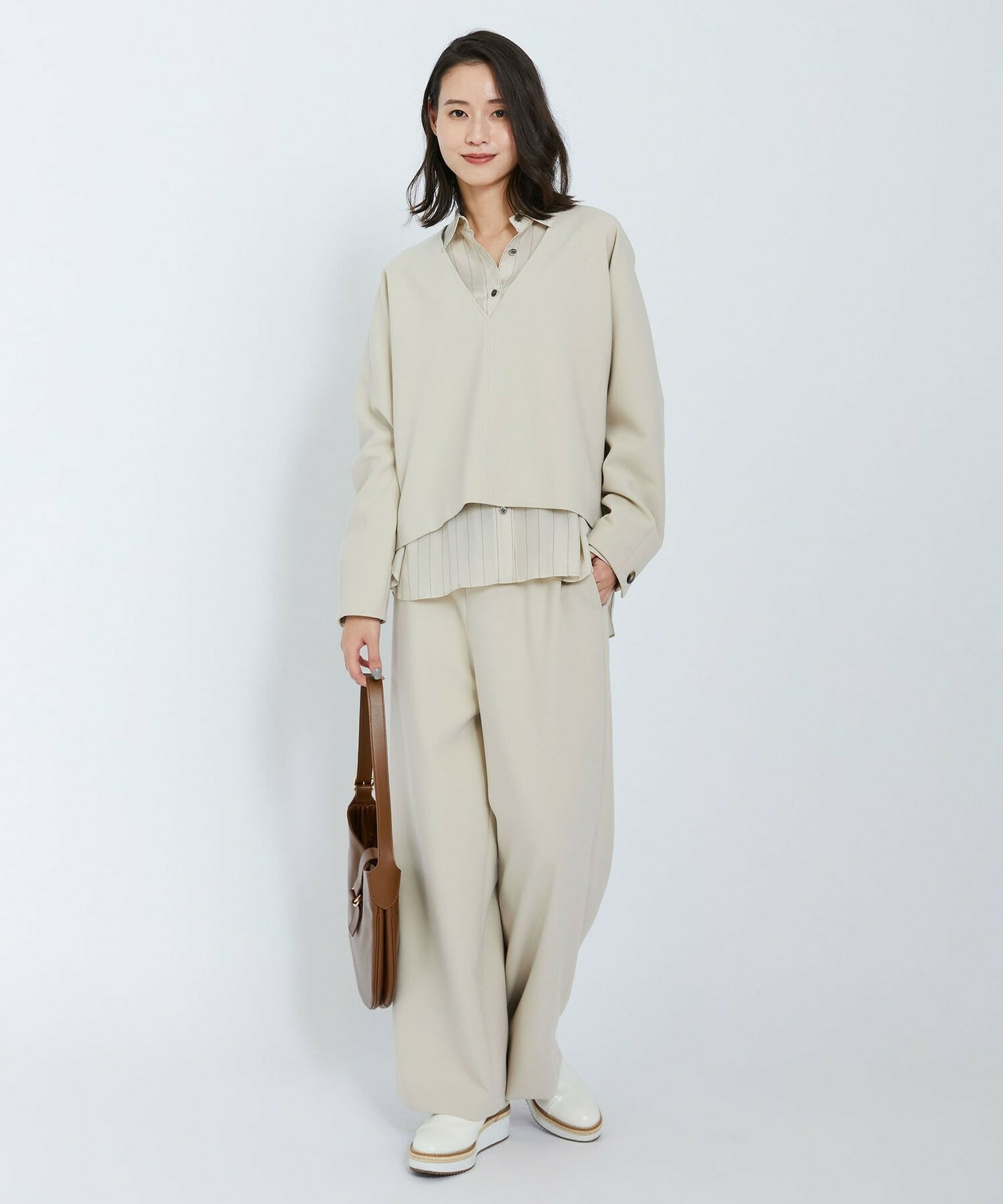 【L'EQUIPE】キュプラコットンストライプシャツ 詳細画像 ベージュ系その他 4