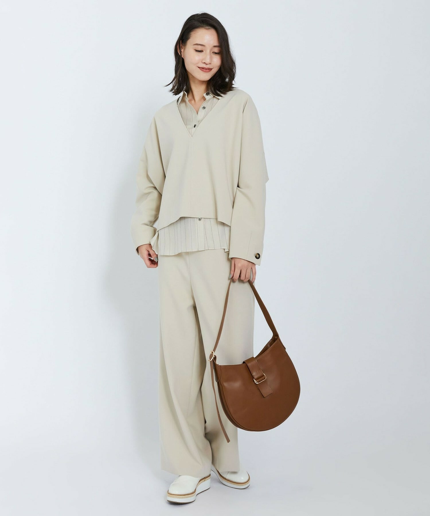 【L'EQUIPE】キュプラコットンストライプシャツ 詳細画像 ベージュ系その他 5