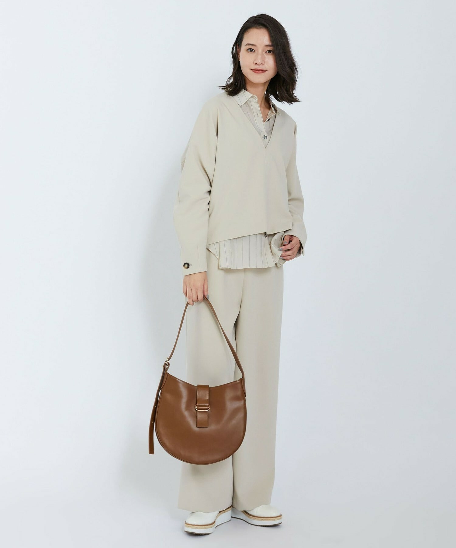 【L'EQUIPE】キュプラコットンストライプシャツ 詳細画像 ベージュ系その他 6