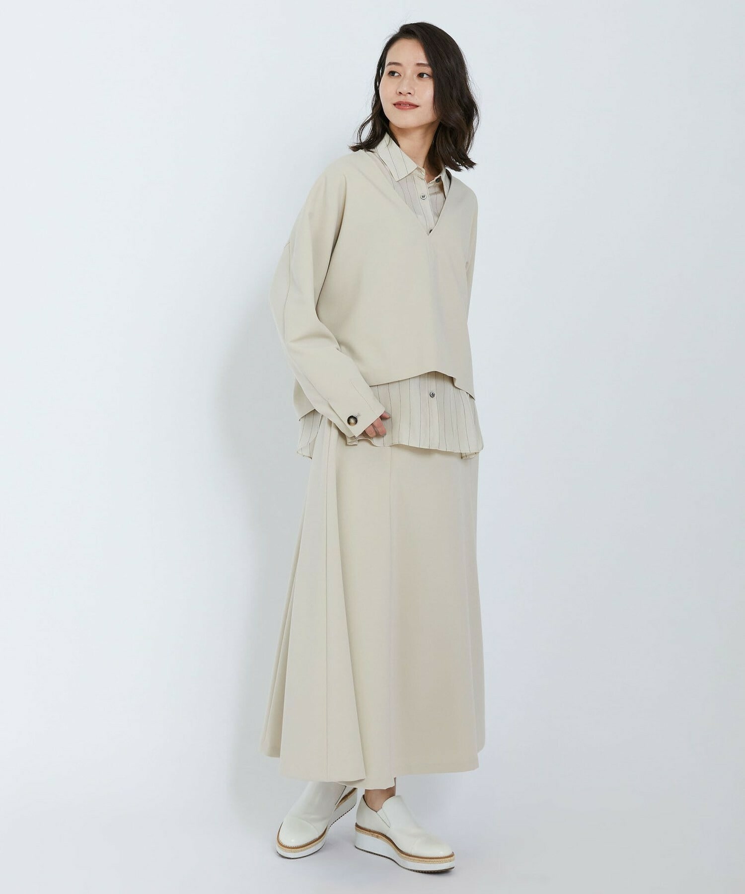 【L'EQUIPE】キュプラコットンストライプシャツ 詳細画像 ベージュ系その他 8