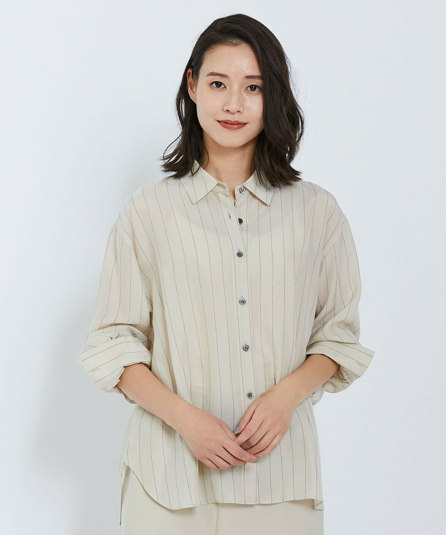 【L'EQUIPE】キュプラコットンストライプシャツ 詳細画像 ベージュ系その他 1