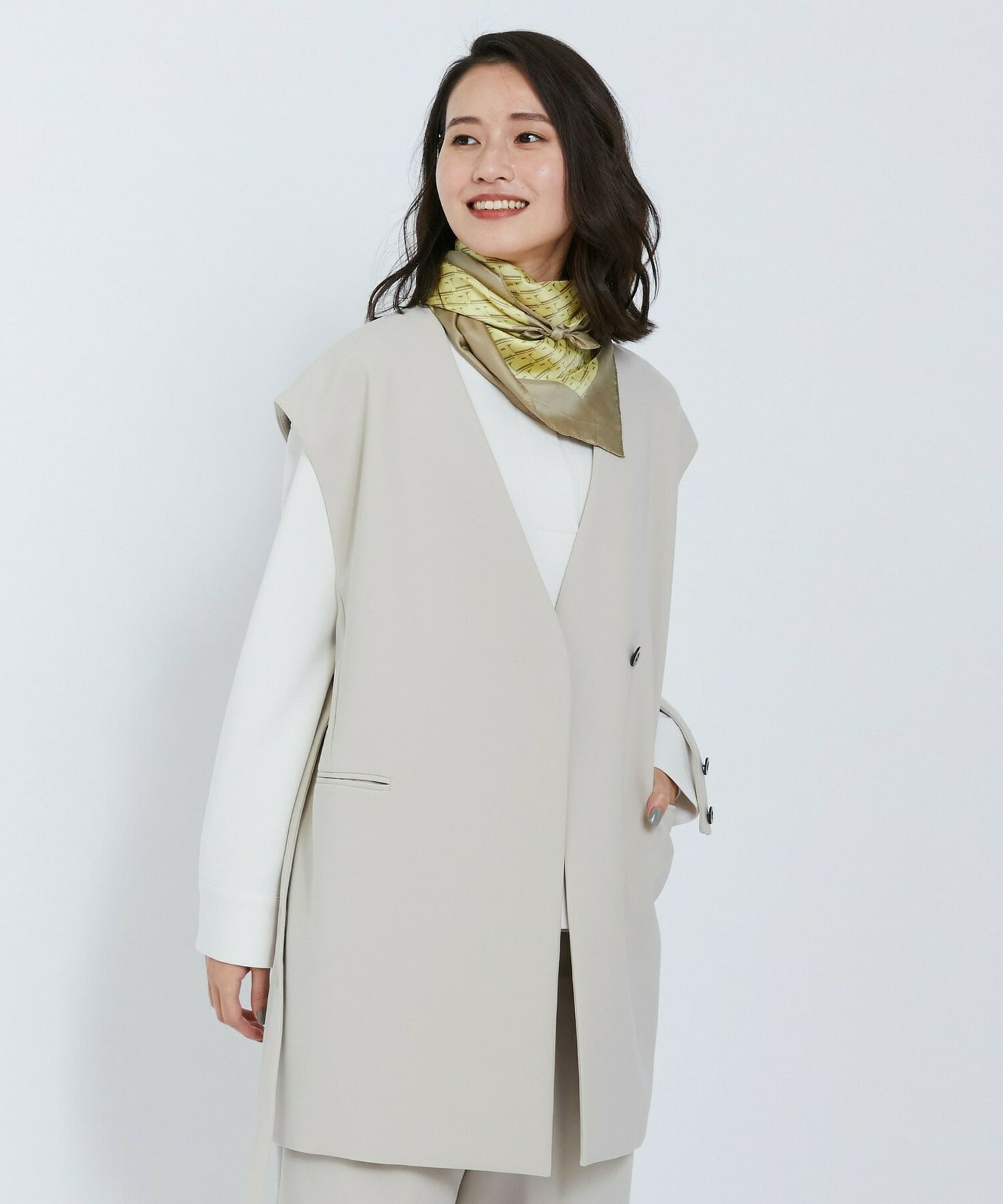 【L'EQUIPE】ストレッチダブルクロスジレ 詳細画像 グレイッシュベージュ 1