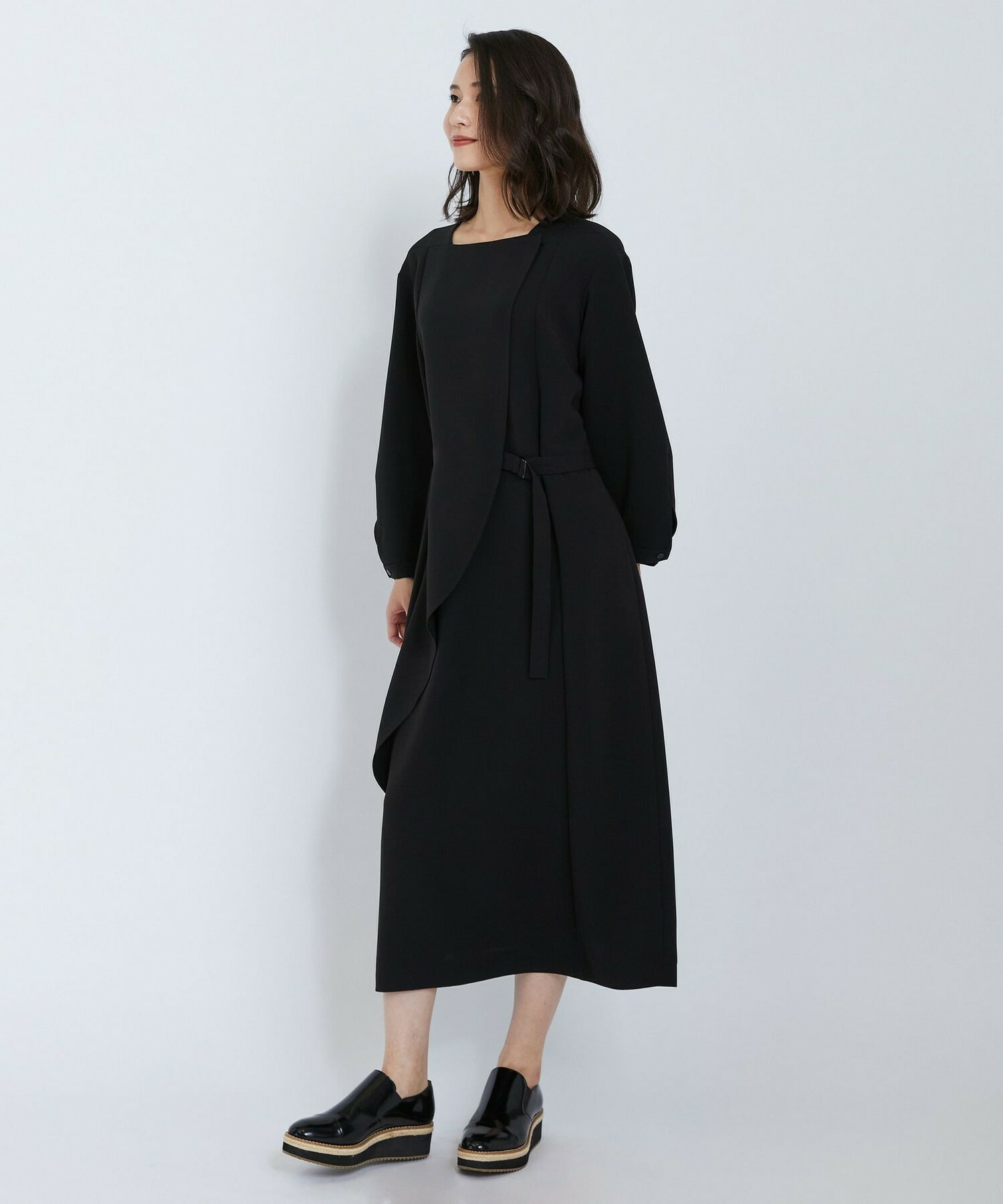 【L'EQUIPE】トリアセダブルクロスワンピース 詳細画像 ブラック 5