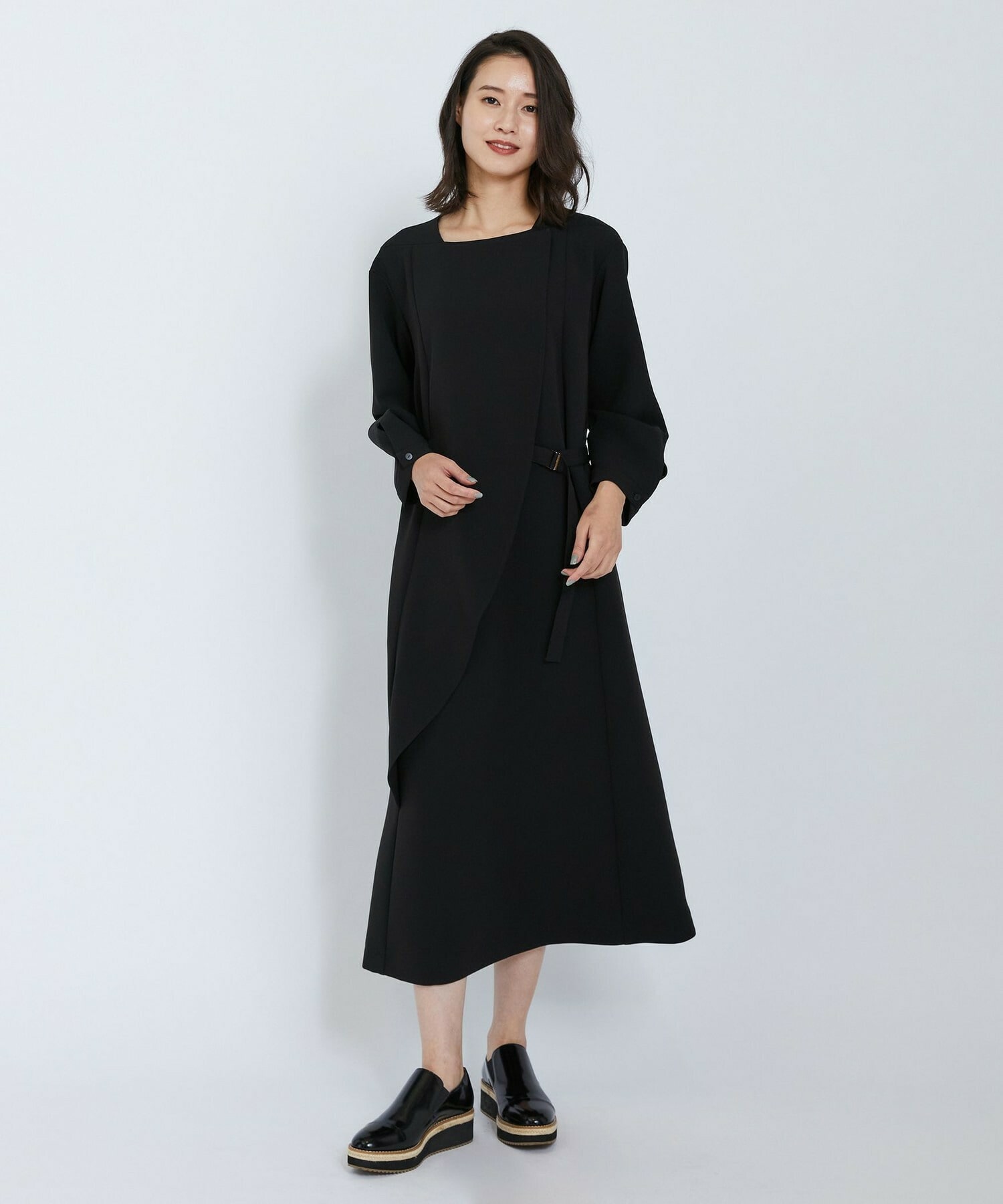 【L'EQUIPE】トリアセダブルクロスワンピース 詳細画像 ブラック 1