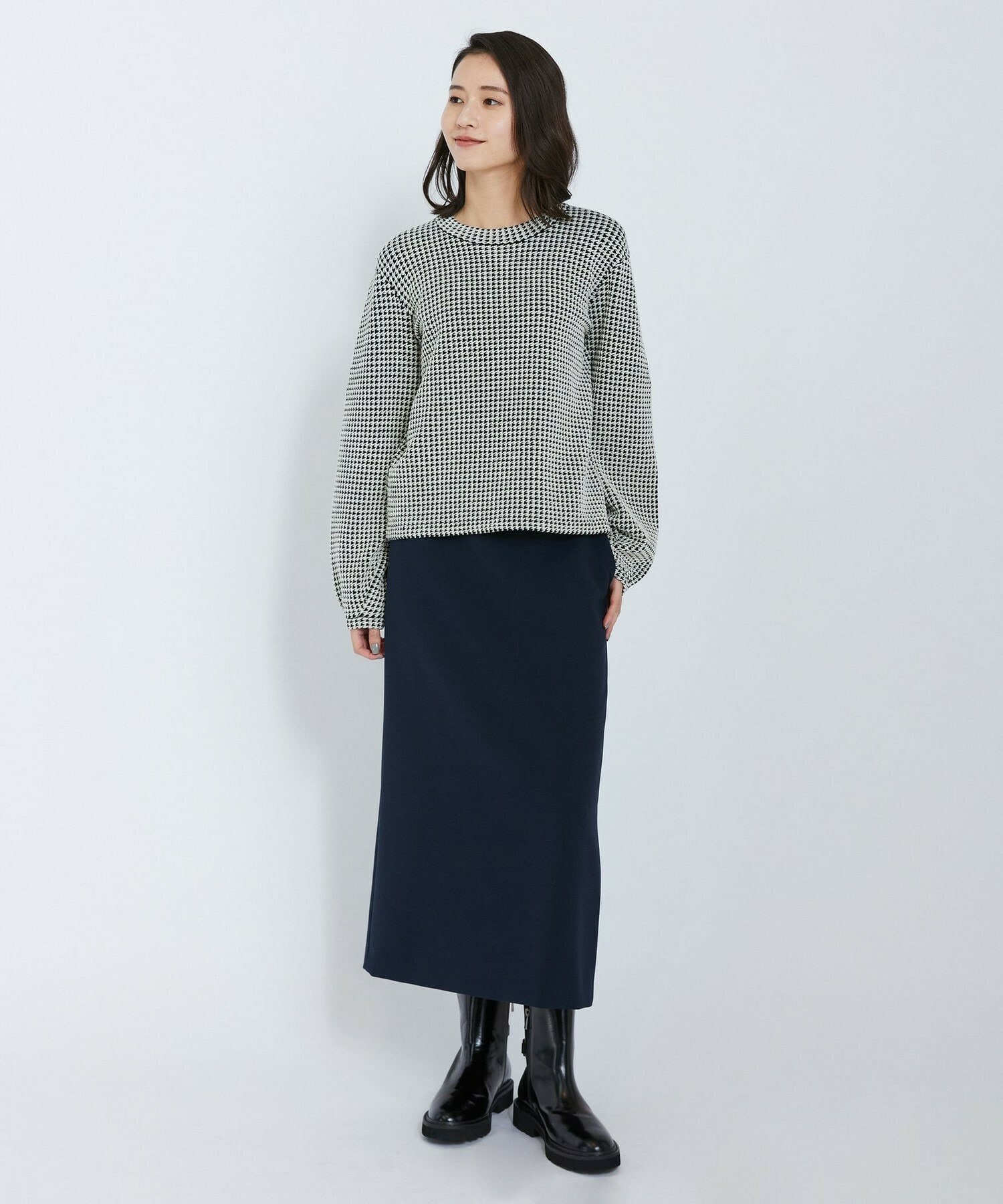 【L'EQUIPE】ストレッチダブルクロススカート 詳細画像 ネイビー 1