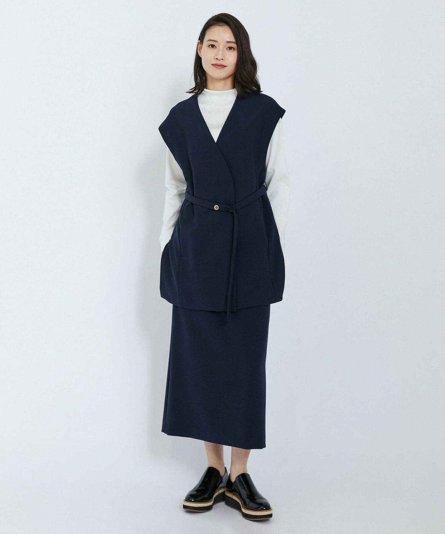 【L'EQUIPE】ストレッチダブルクロススカート 詳細画像 ネイビー 6