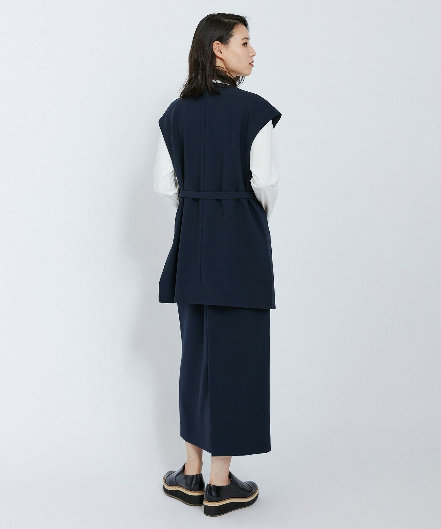 【L'EQUIPE】ストレッチダブルクロススカート 詳細画像 ネイビー 9
