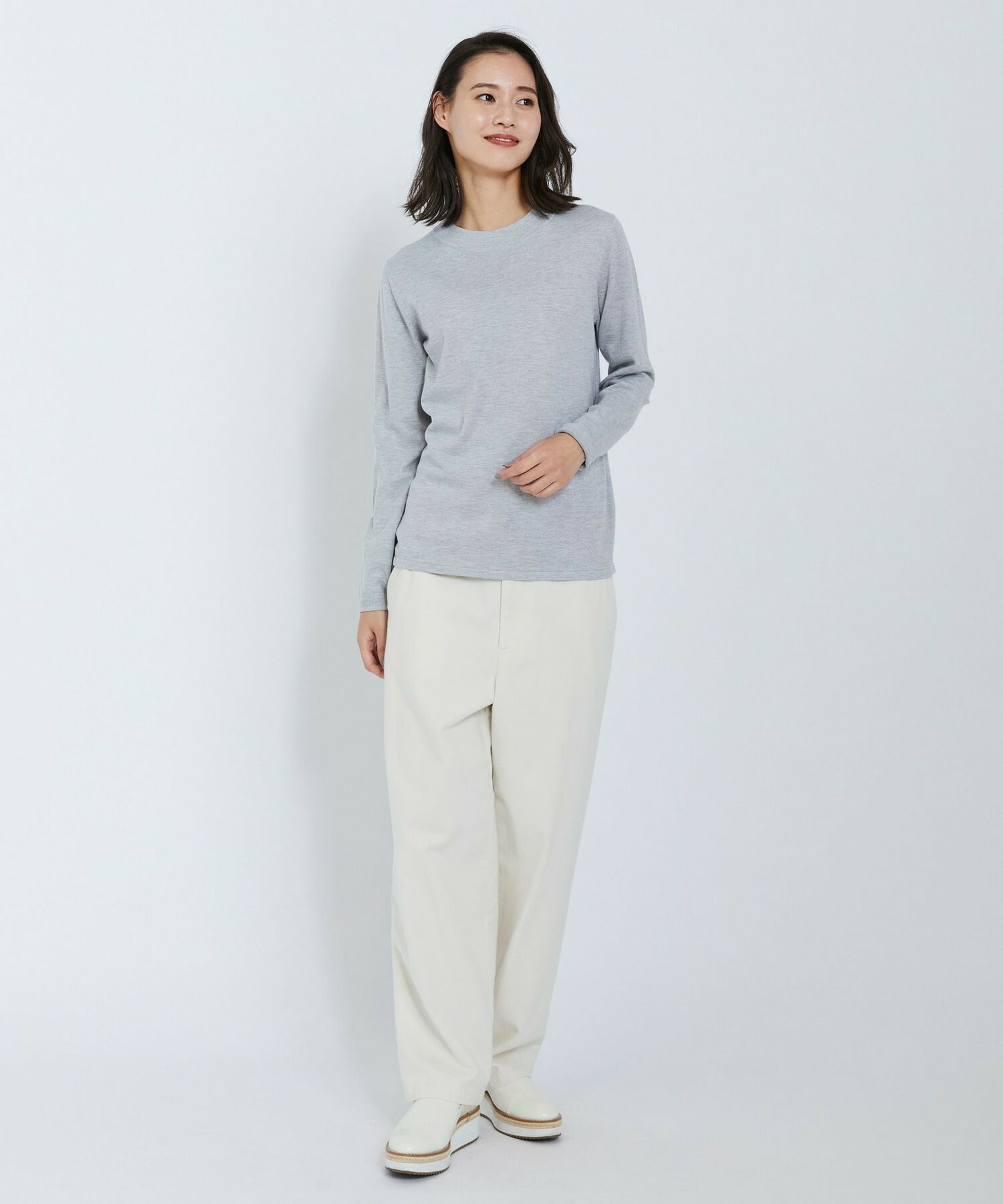 【L'EQUIPE】ピーチスキンコットンニットプルオーバー 詳細画像 ライトグレー 1