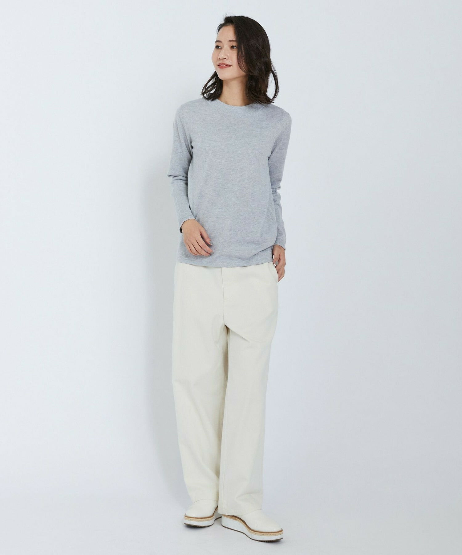 【L'EQUIPE】ピーチスキンコットンニットプルオーバー 詳細画像 ライトグレー 2