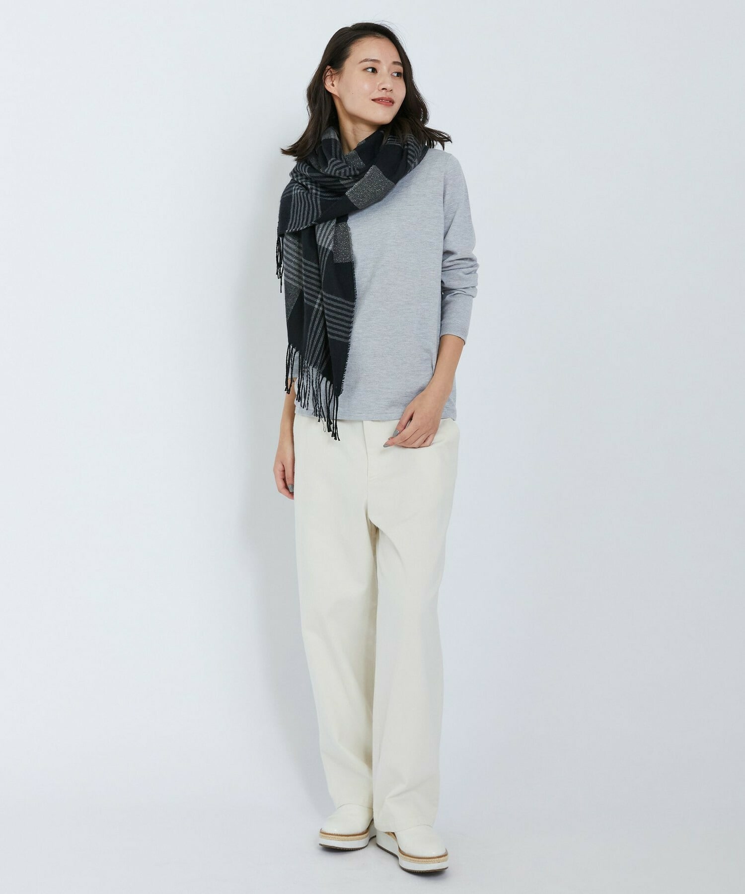 【L'EQUIPE】ピーチスキンコットンニットプルオーバー 詳細画像 ライトグレー 3