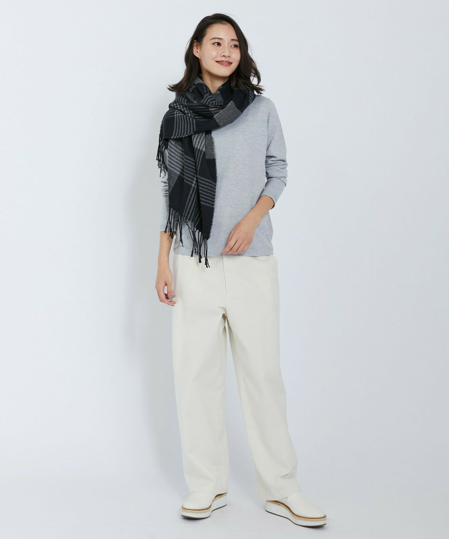 【L'EQUIPE】ピーチスキンコットンニットプルオーバー 詳細画像 ライトグレー 4