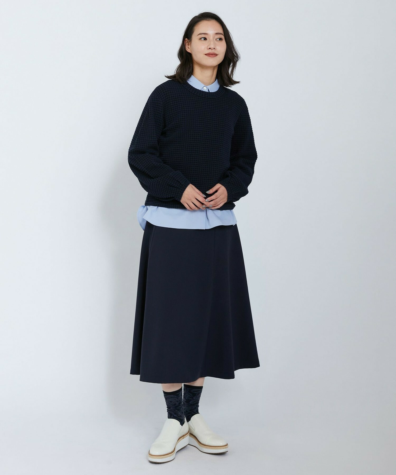 【L'EQUIPE】綿アセテートジャガードニットプルオーバー 詳細画像 ブルー系その他 1