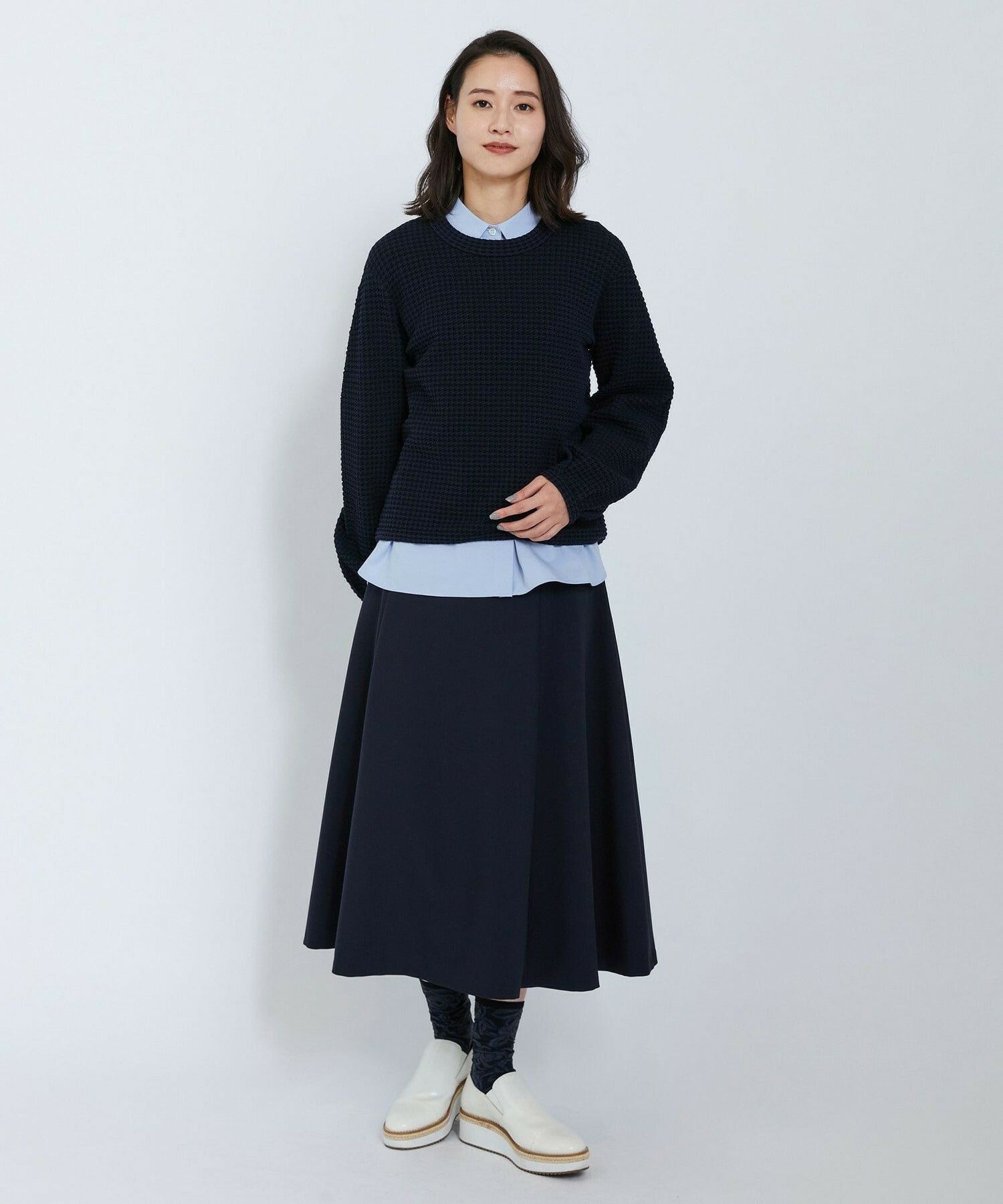 【L'EQUIPE】綿アセテートジャガードニットプルオーバー 詳細画像 ブルー系その他 2