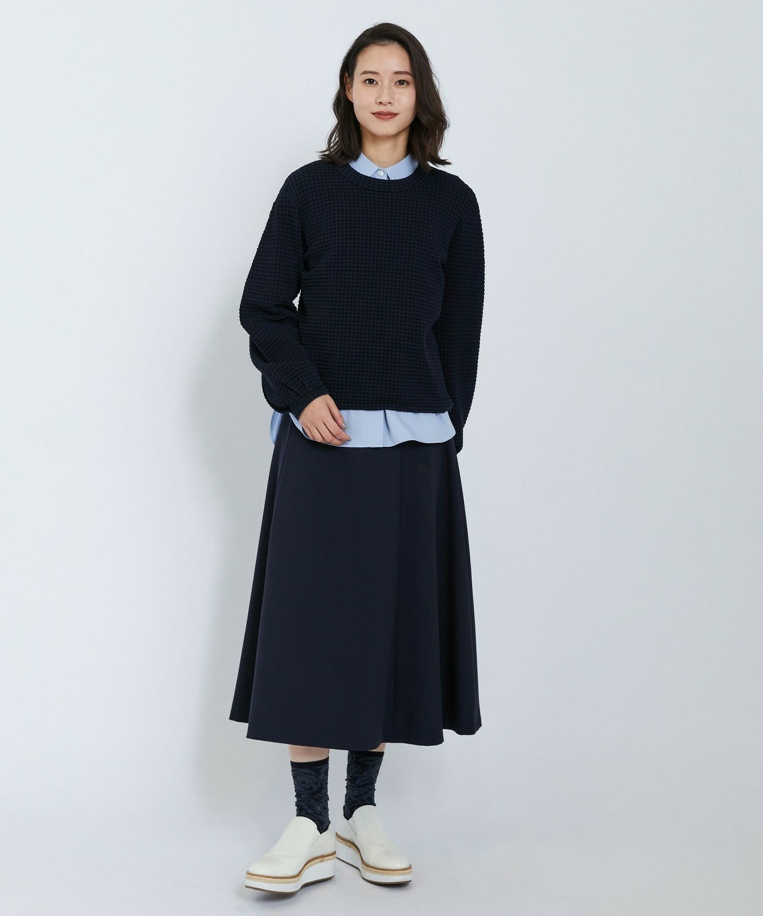 【L'EQUIPE】綿アセテートジャガードニットプルオーバー 詳細画像 ブルー系その他 3