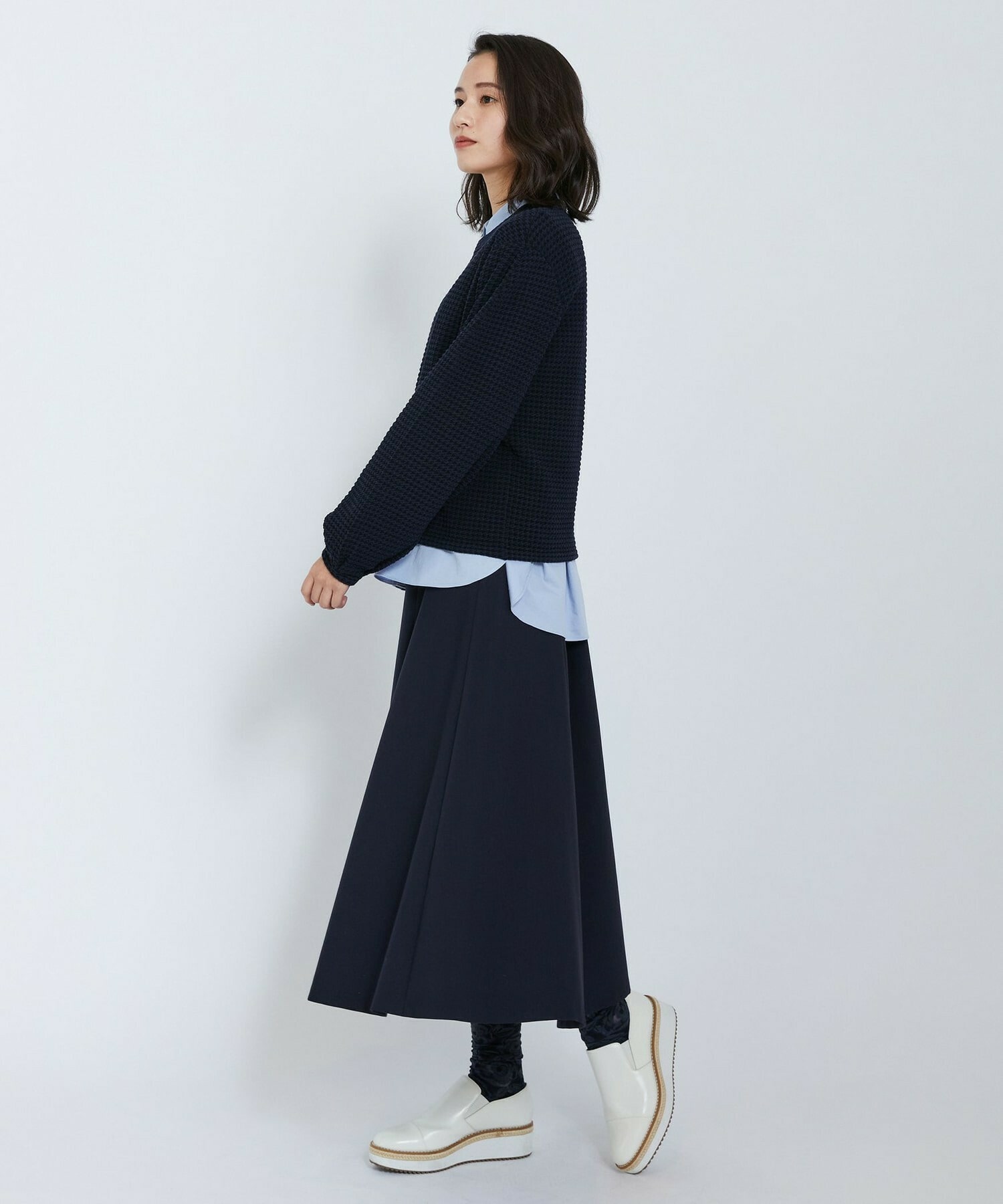 【L'EQUIPE】綿アセテートジャガードニットプルオーバー 詳細画像 ブルー系その他 4