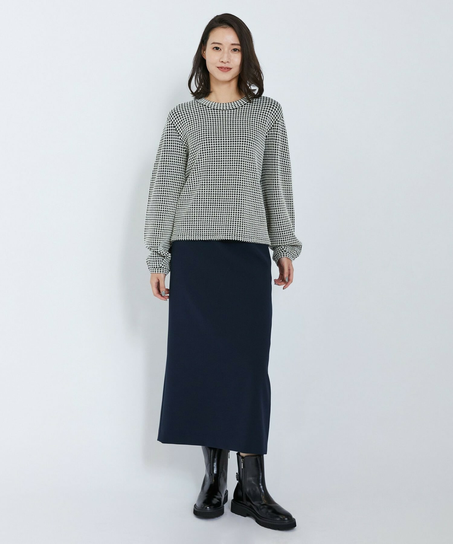 【L'EQUIPE】綿アセテートジャガードニットプルオーバー 詳細画像 ブルー系その他 7