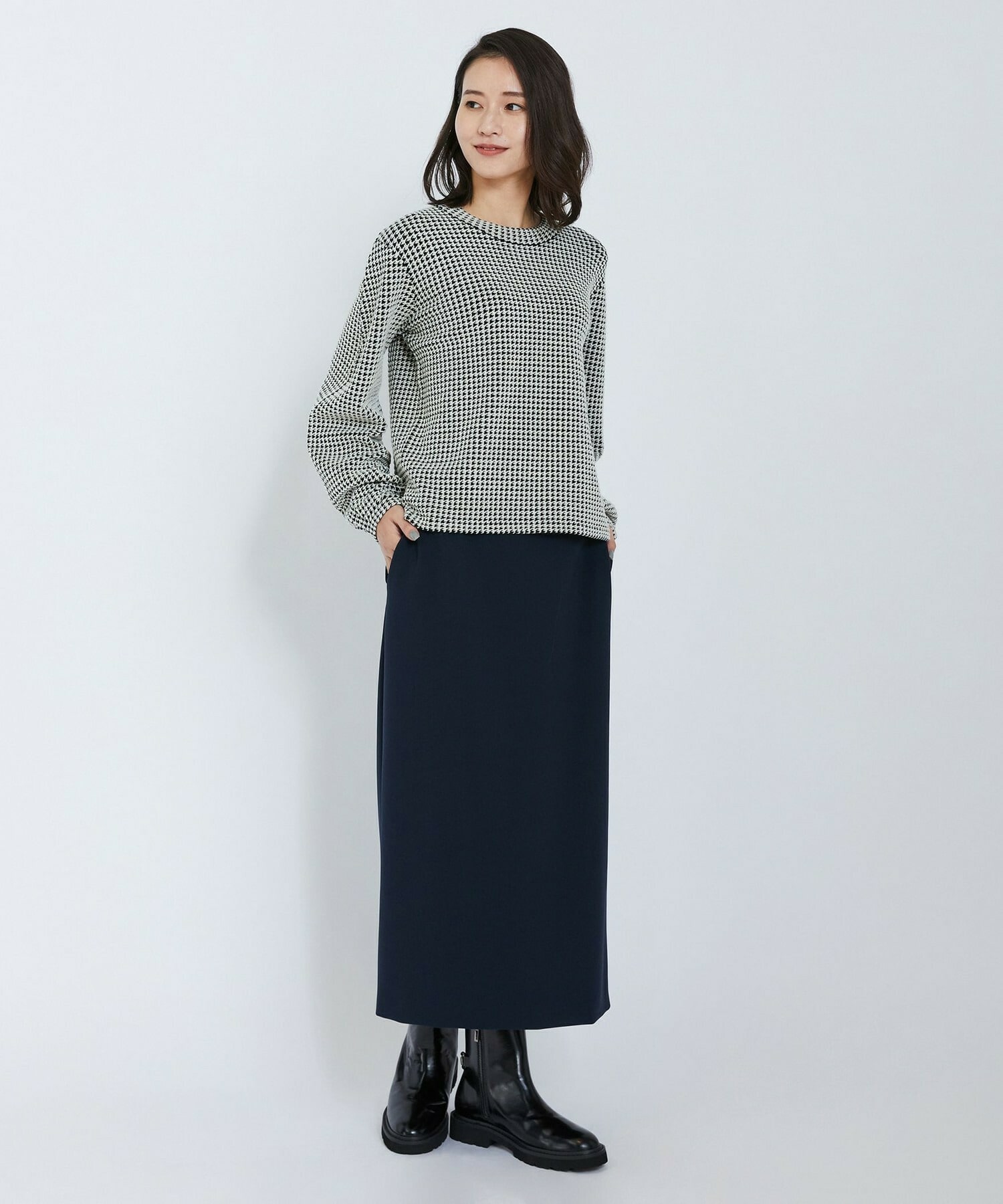 【L'EQUIPE】綿アセテートジャガードニットプルオーバー 詳細画像 ブルー系その他 8