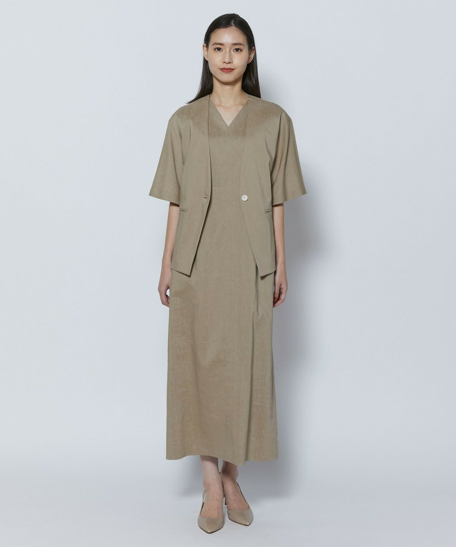 【COUTURIER】ファインリネンクロスワンピース 詳細画像 モカ 4