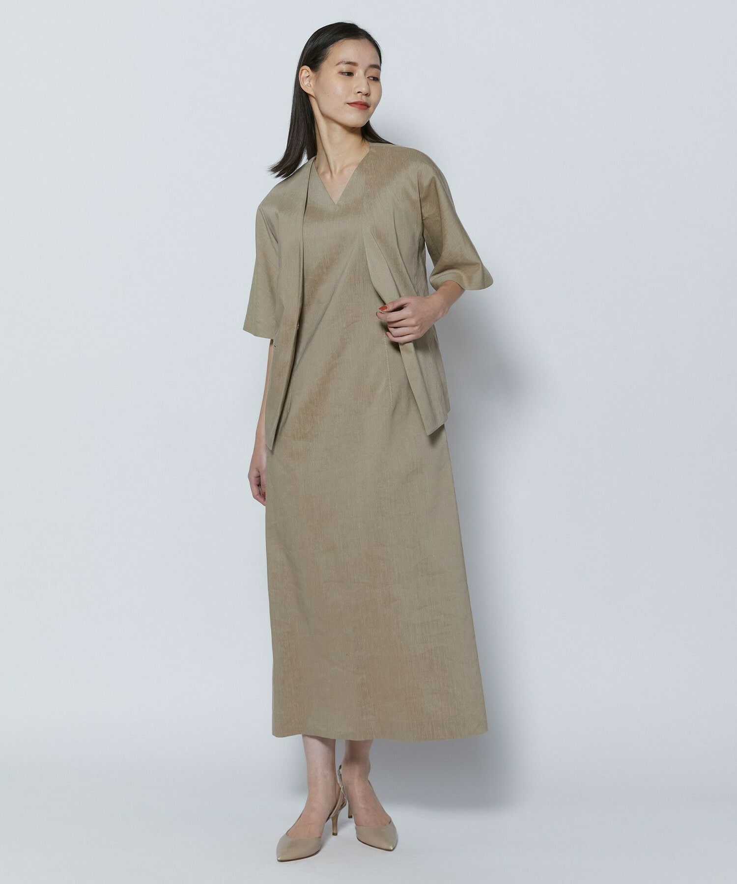 【COUTURIER】ファインリネンクロスワンピース 詳細画像 モカ 5