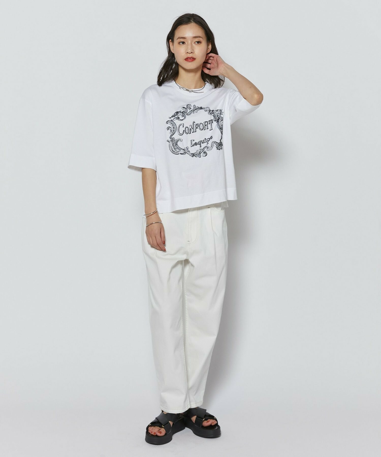 【L'EQUIPE】7ozストレッチデニムテーパードシルエットパンツ 詳細画像 ホワイト 13