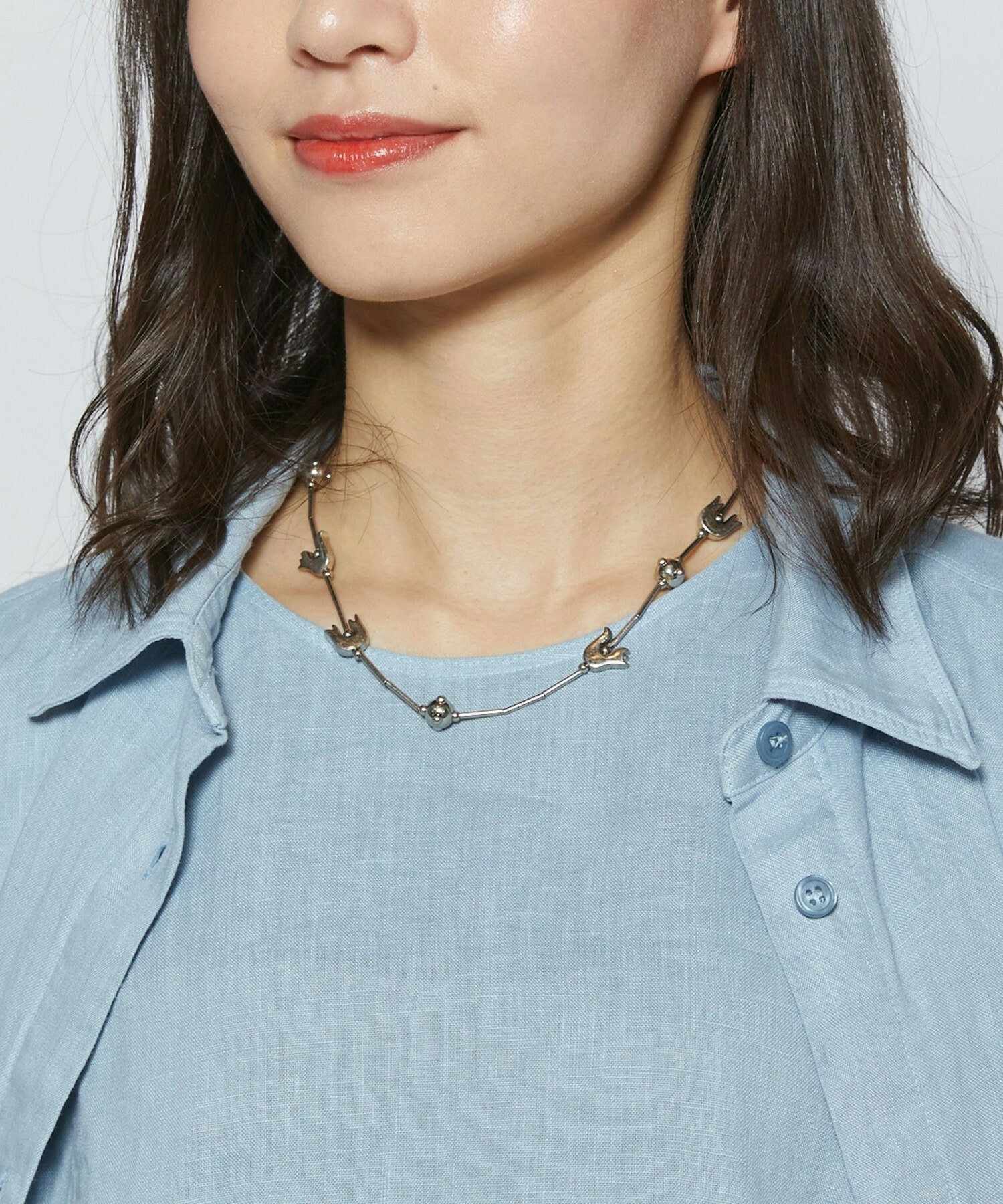 【L'EQUIPE】フラワー＆バードショートネックレス 詳細画像 シルバー 6