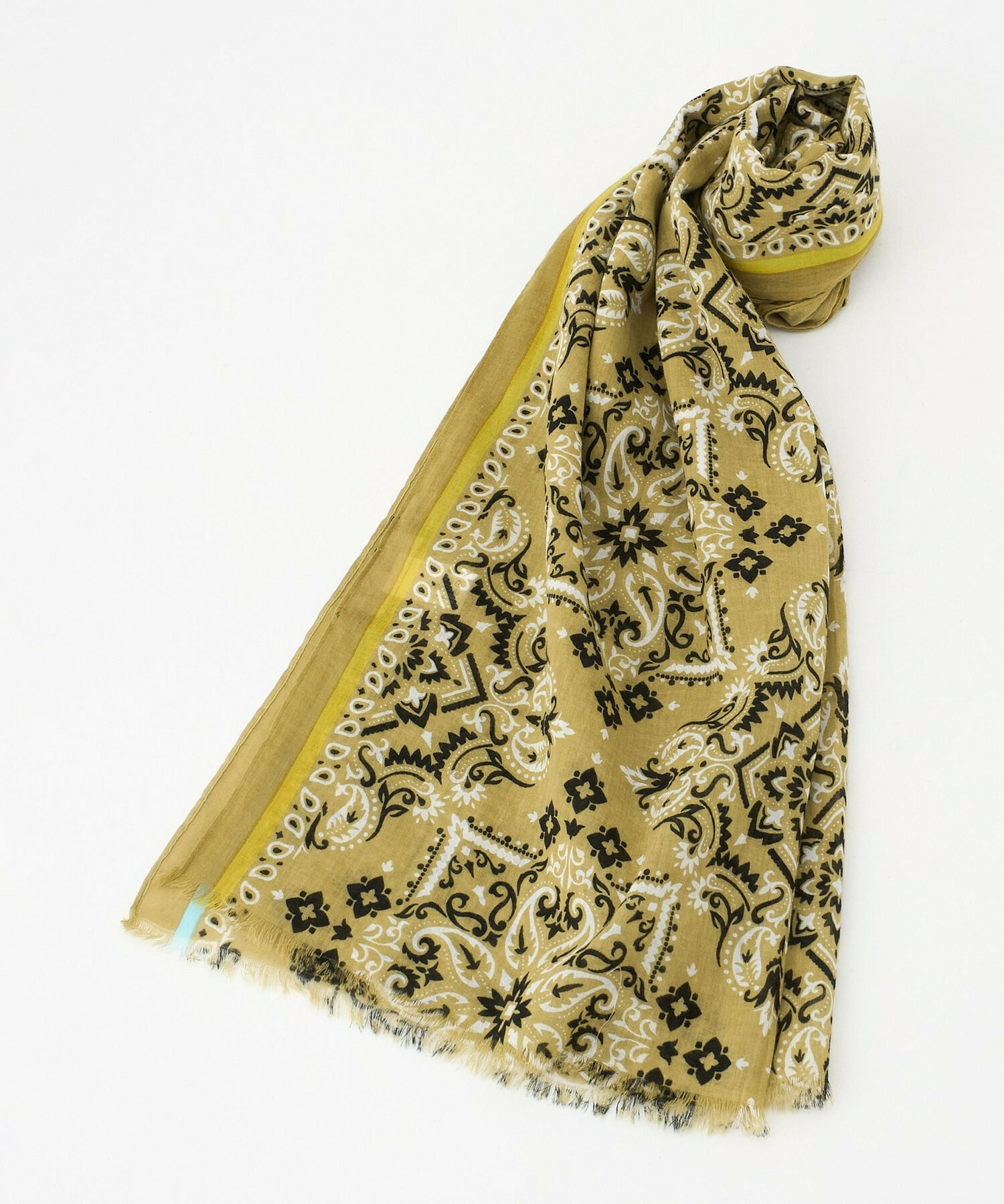 【L'EQUIPE】V.FRAAS フラワーバンダナ風ストール 詳細画像 マスタード 1