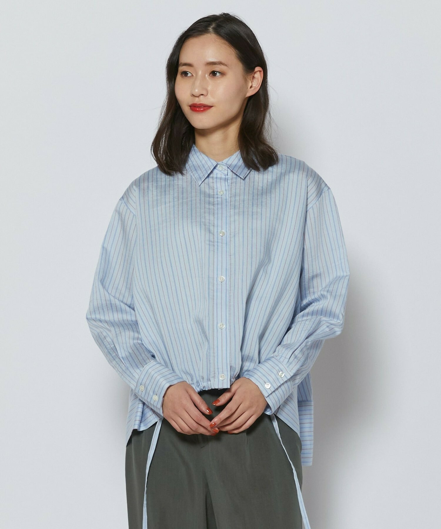 【L'EQUIPE】ウォッシャブルストライプシャツ 詳細画像 サックスブルー 1