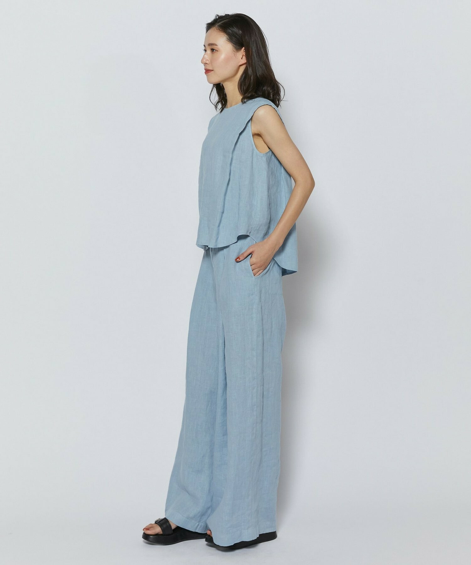 【L'EQUIPE】［eclat 2026年5月号掲載商品］ピュアリネンガーメントダイブラウス 詳細画像 サックスブルー 15