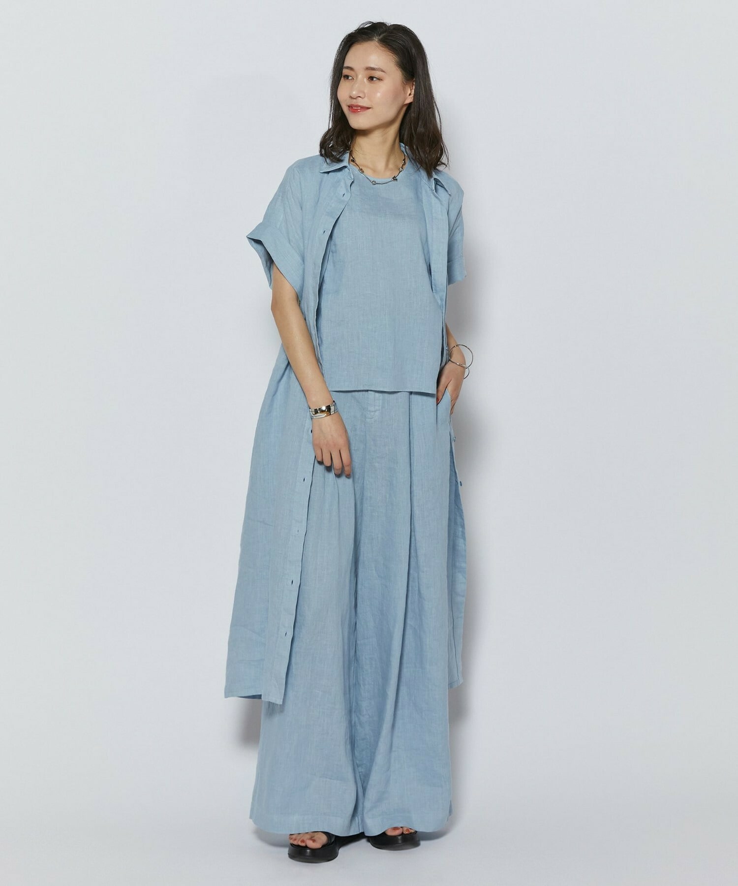 【L'EQUIPE】［eclat 2026年5月号掲載商品］ピュアリネンガーメントダイブラウス 詳細画像 サックスブルー 16