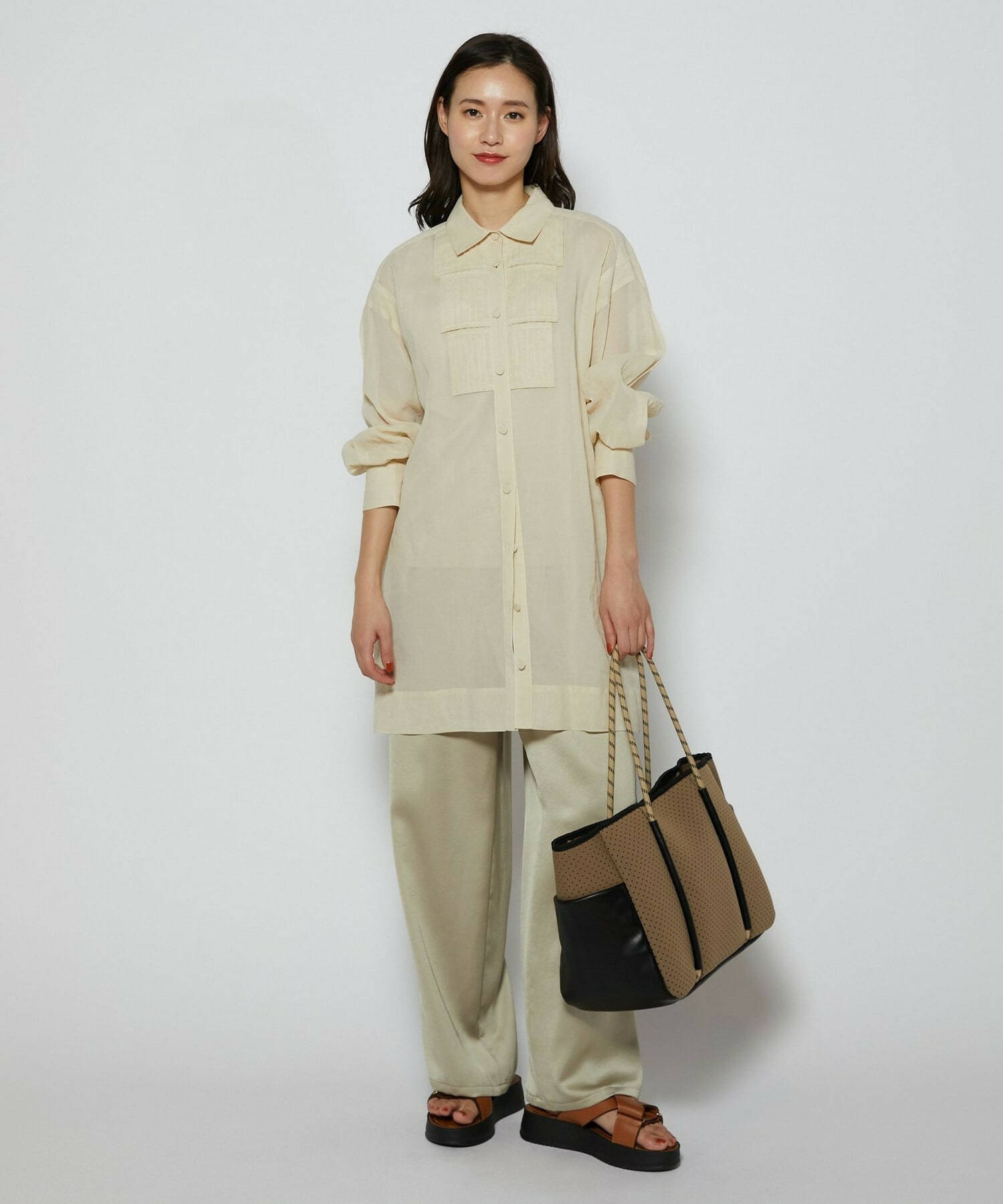 【L'EQUIPE】オーガニックコットンシアーストライプブラウス 詳細画像 アイボリー 2